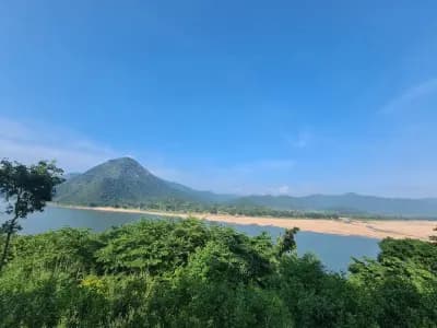 The Godavari and its sandbanks seen from a forested hilltop in Papikondalu