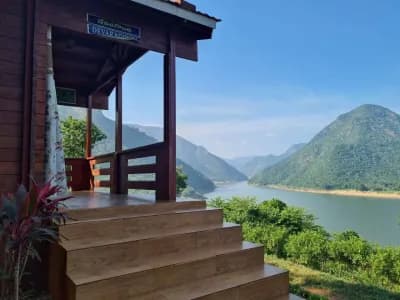 The Godavari and the Papikondalu hills seen from a cottage porch